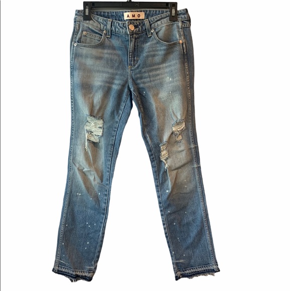 AMO Kate Spin The Bottle Crop Distressed Jeans Destroyed Skinny Denim USA 26 - Picture 4 of 11